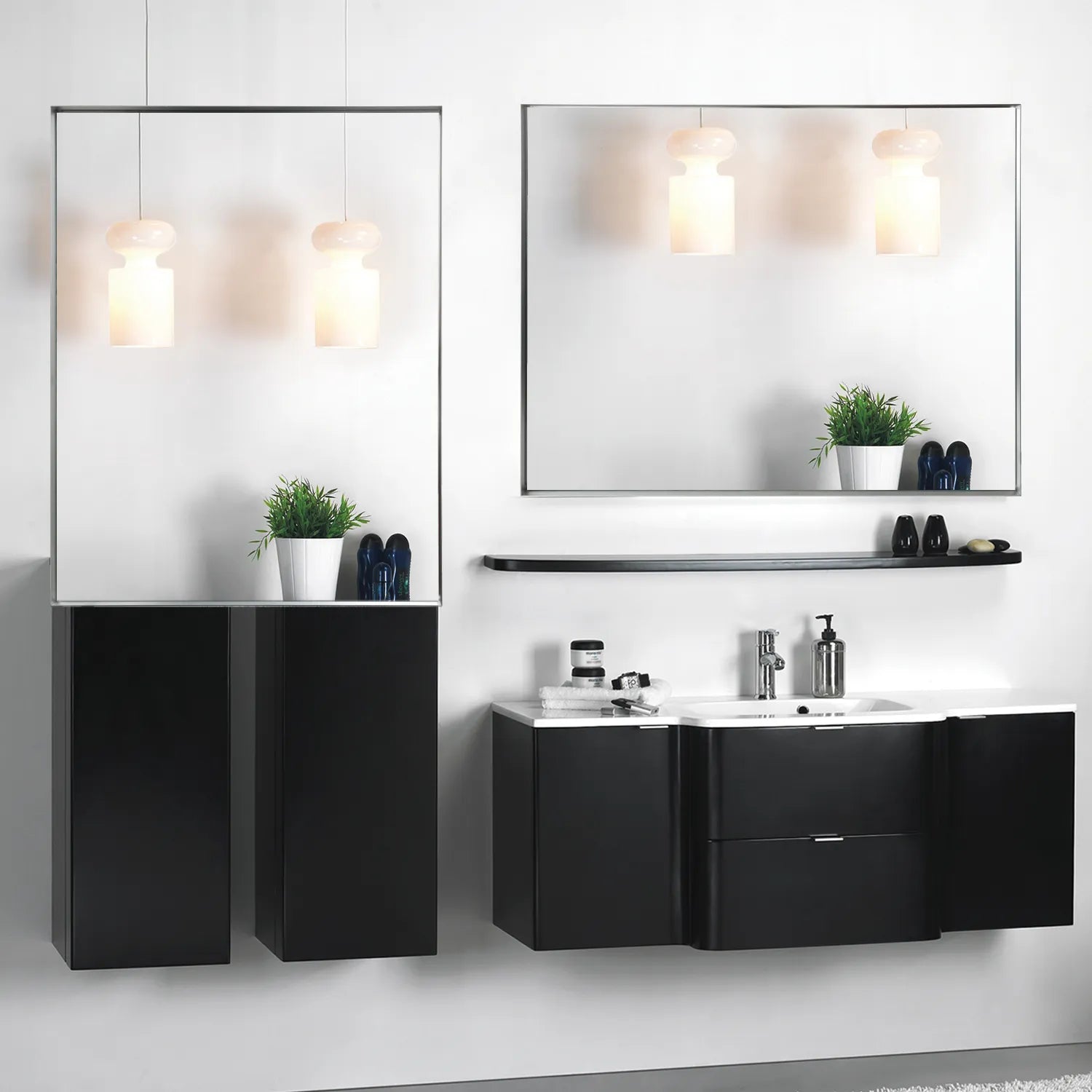 Silvara Series Silver Framed Bathroom Mirror shown in both horizontal and vertical installation options in a modern, minimalist bathroom setting.