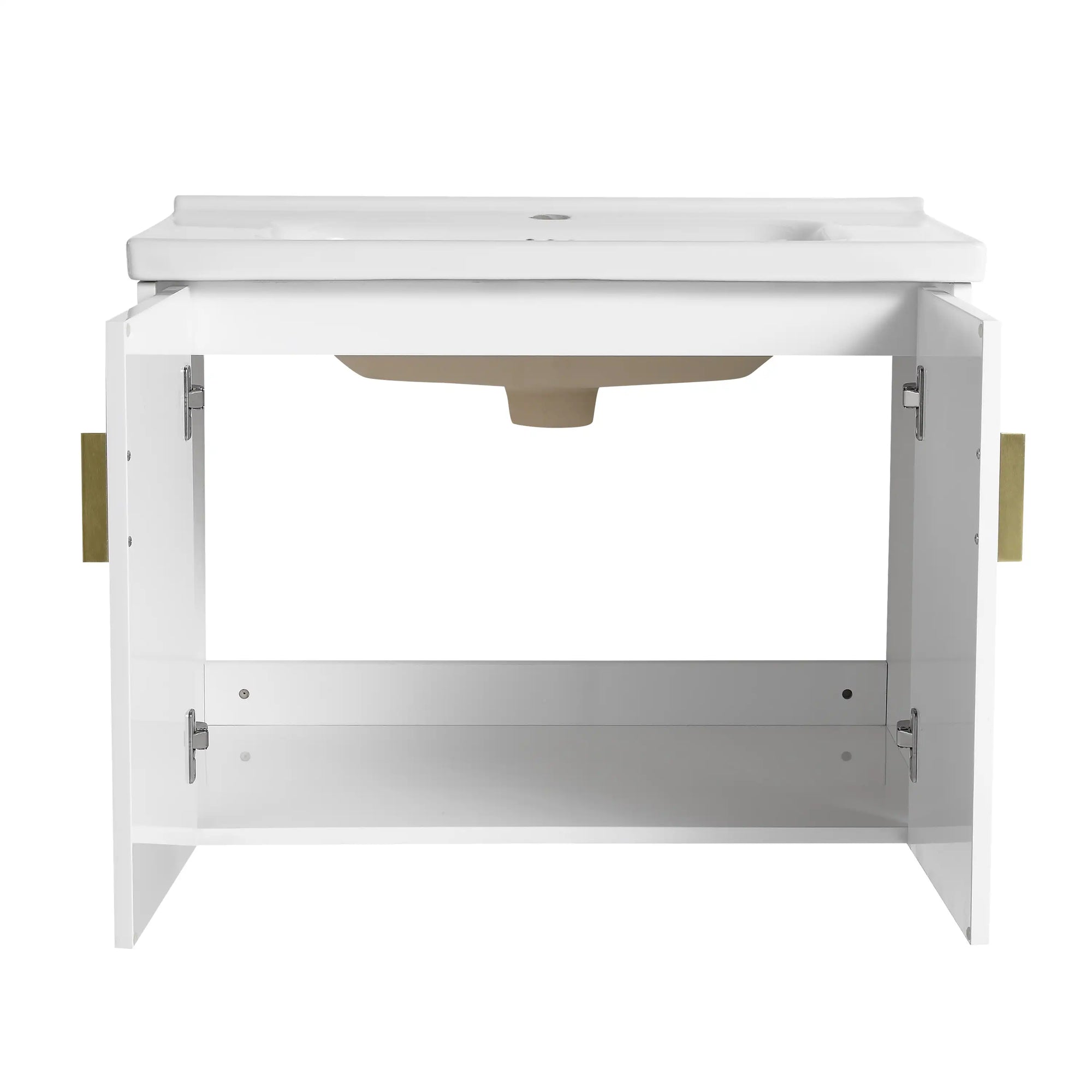 Back view of 28 inch small floating vanity showing open plumbing space | Ace Decor