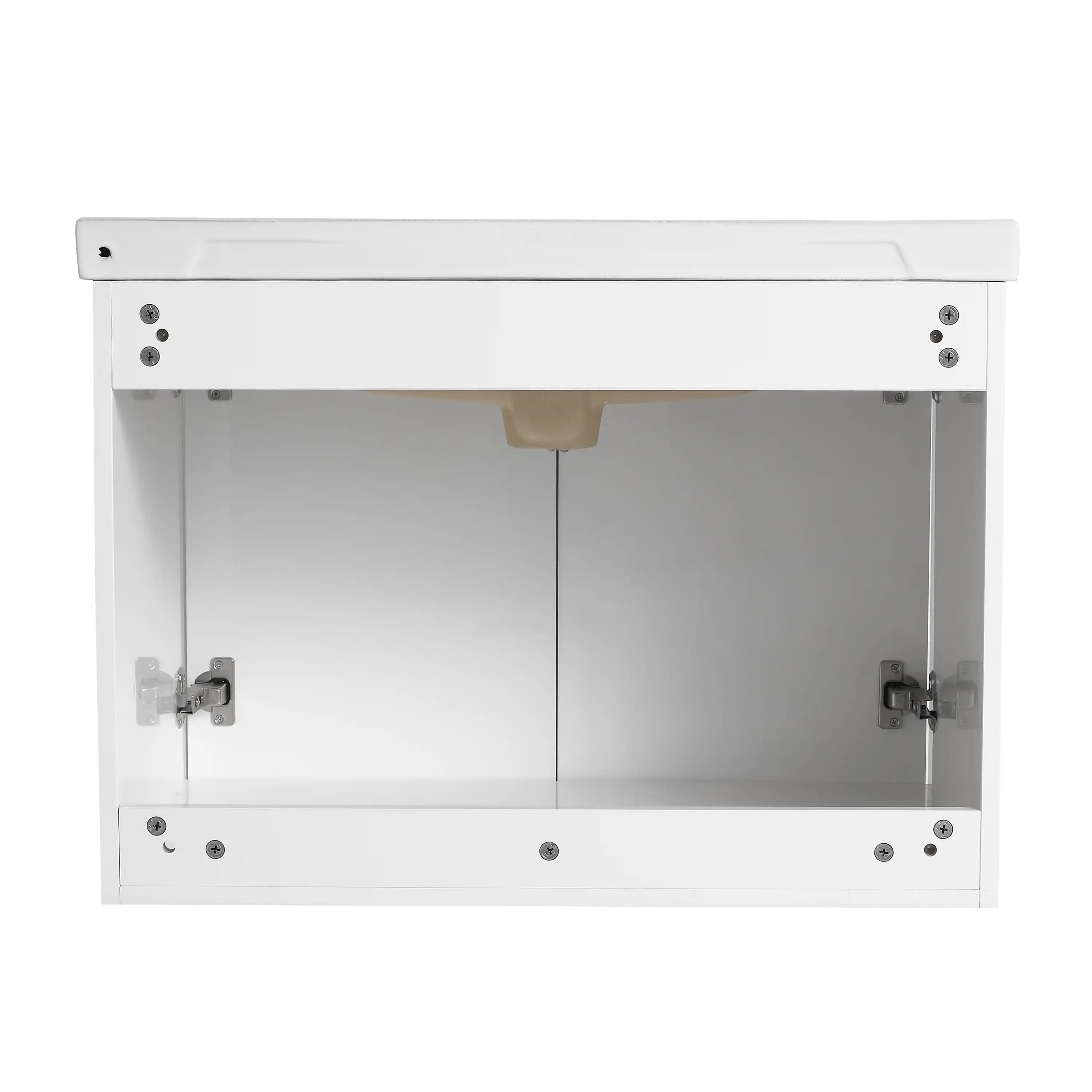 24” or 28” White Wall-Mounted Bathroom Vanity with Soft Close Doors & Ceramic Sink