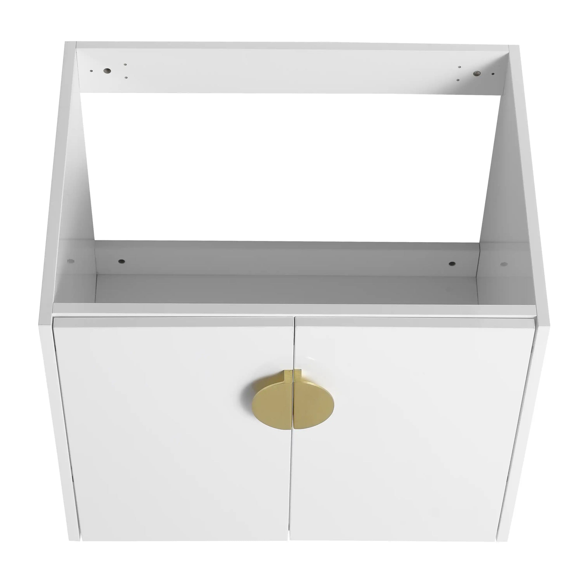 Top view of 24 inch floating bathroom vanity cabinet frame with gold handle | Ace Decor