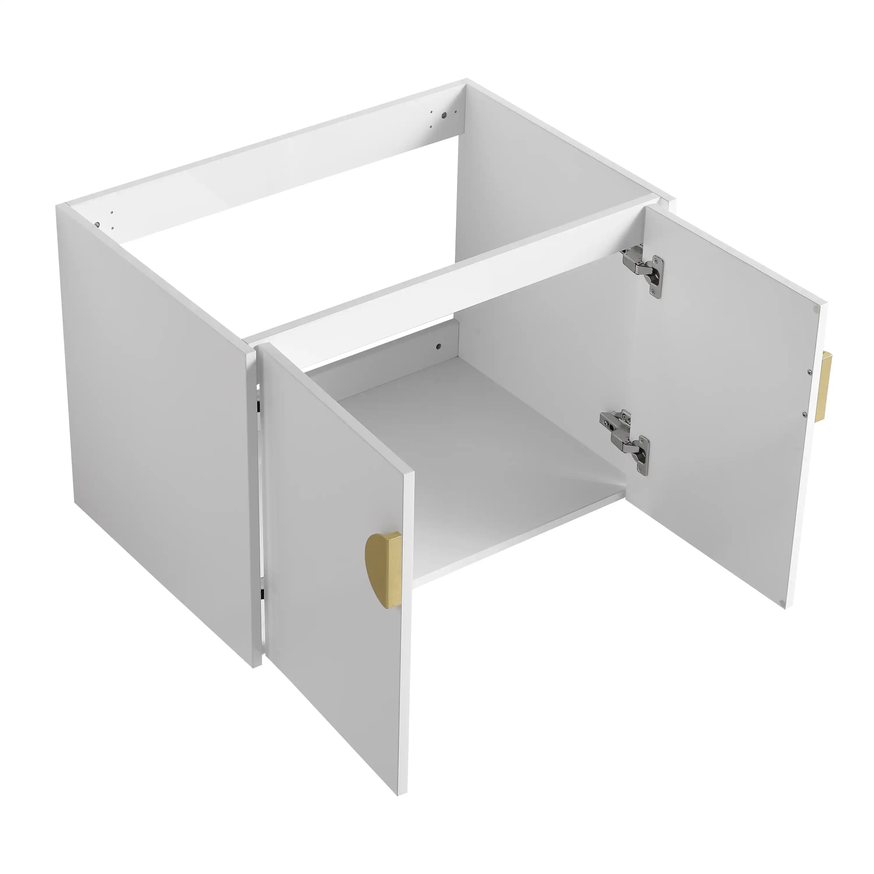 24” or 28” White Wall-Mounted Bathroom Vanity with Soft Close Doors & Ceramic Sink