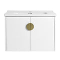 Front view of 28 inch small floating vanity with brass handle | Ace Decor