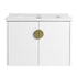 Front view of 28 inch small floating vanity with brass handle | Ace Decor