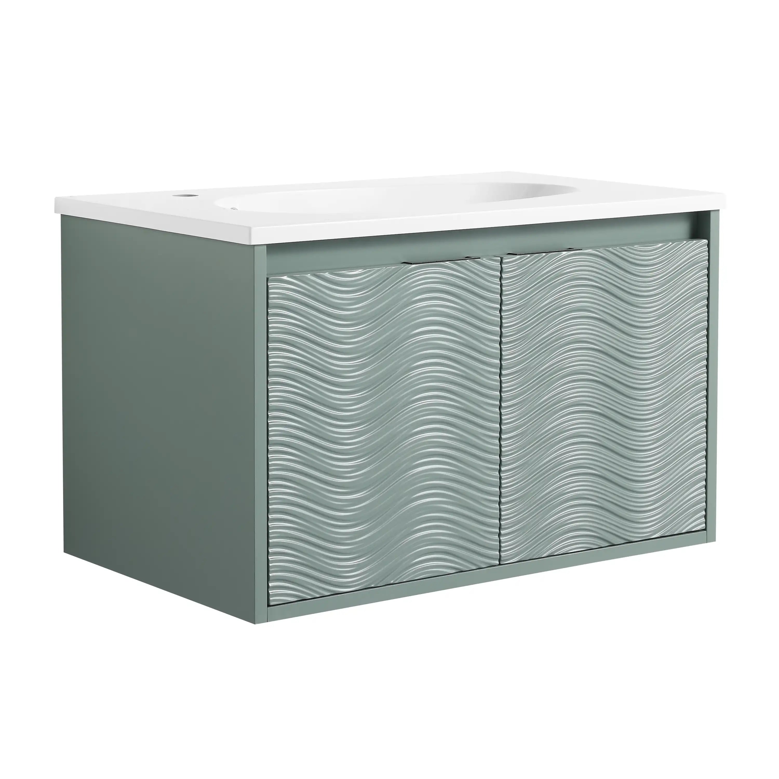 30'' Mint Green Floating Bathroom Vanity with Unique Drop-Shaped Sink & Soft-Close Doors