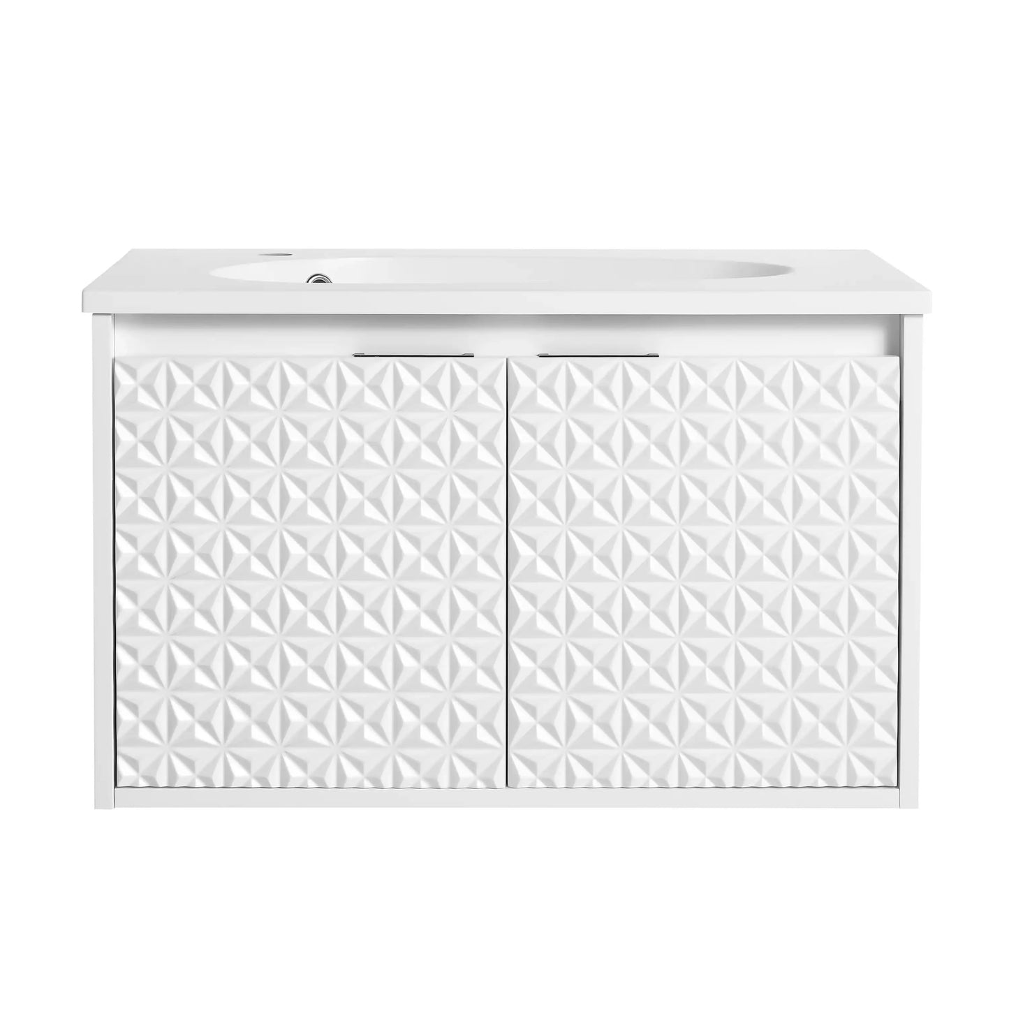 30" Wall-Mounted Bathroom Vanity with Sink & Soft Close Doors – Perfect for Small Bathrooms color: White