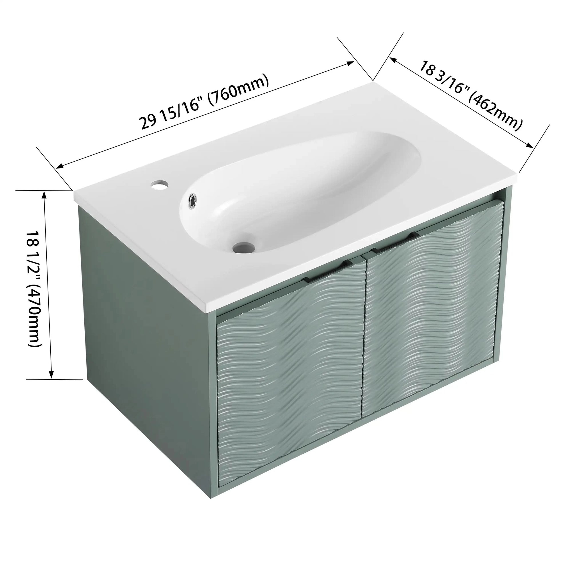 30" Wall-Mounted Bathroom Vanity with Soft-Close Doors – Modern & Space-Saving color: Green