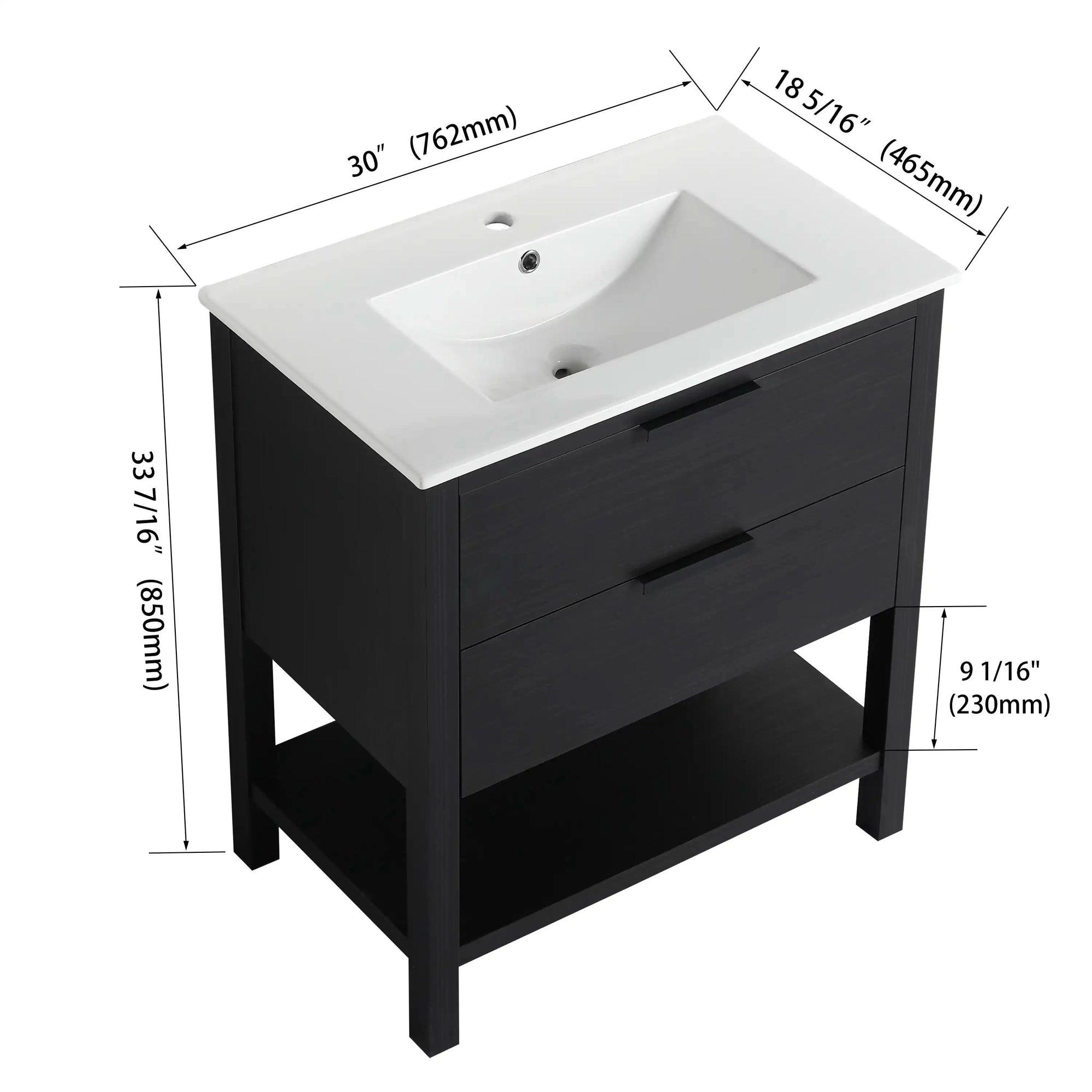 Freestanding Bathroom Vanity with Plywood and 2 Drawers color: Black Chestnut