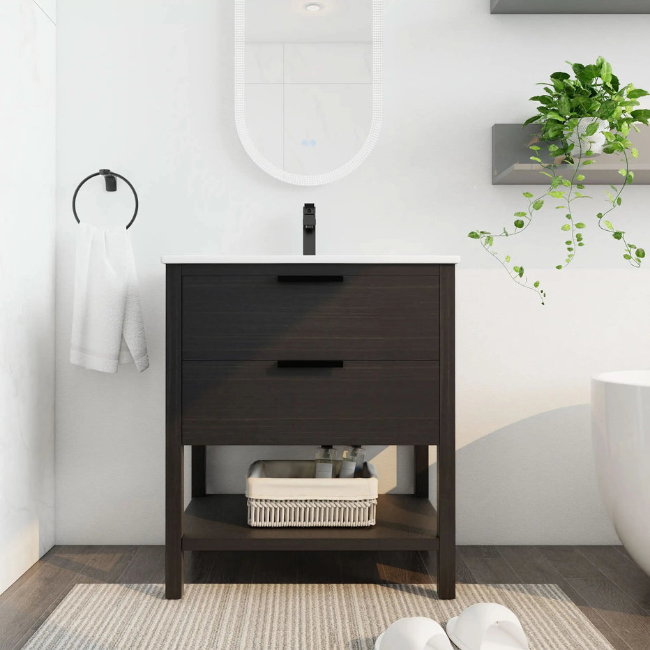 30&35 Freestanding Bathroom Vanity with Sink – 2 Drawers, Black/White Sink Options