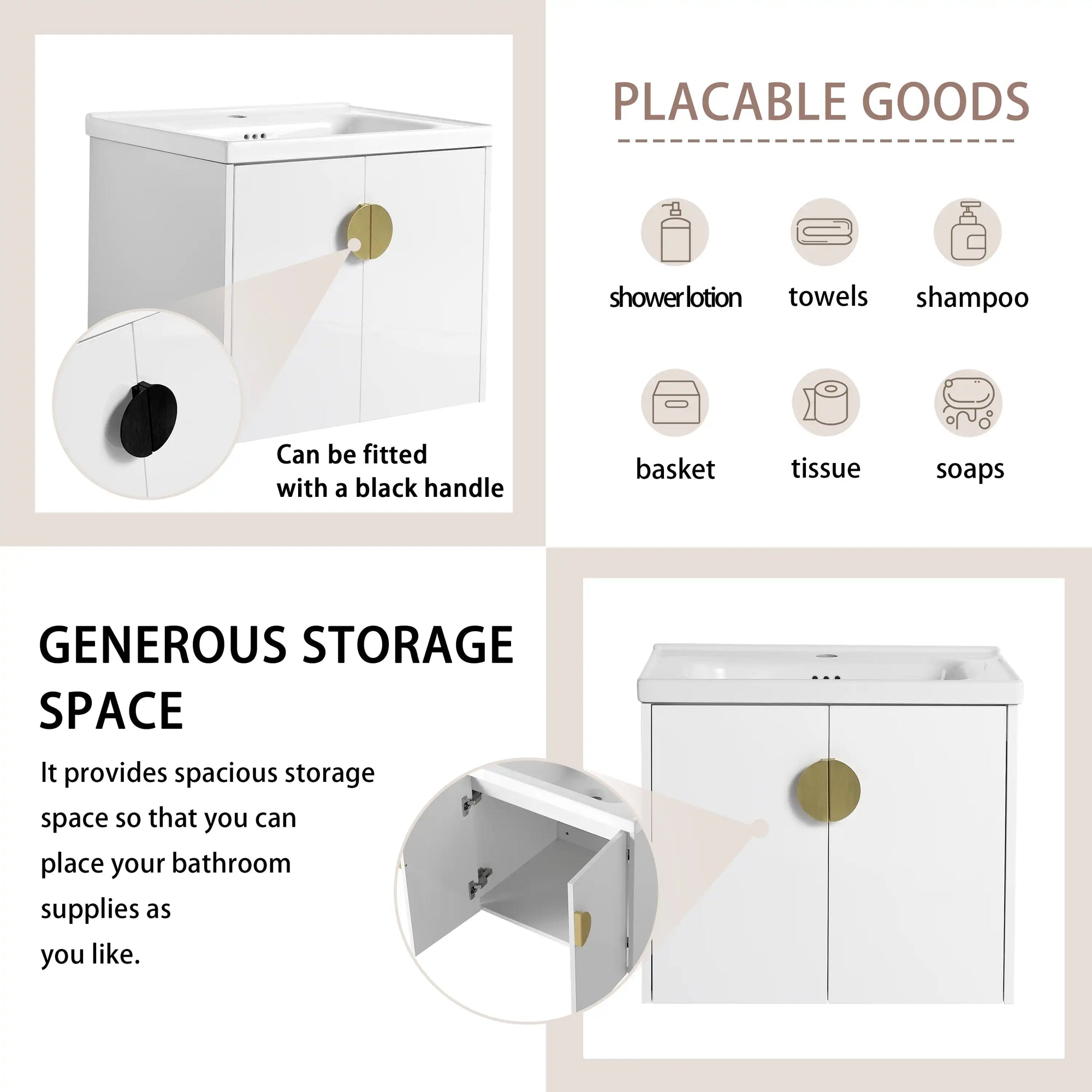 Storage features of floating bathroom vanity available in multiple sizes | Ace Decor