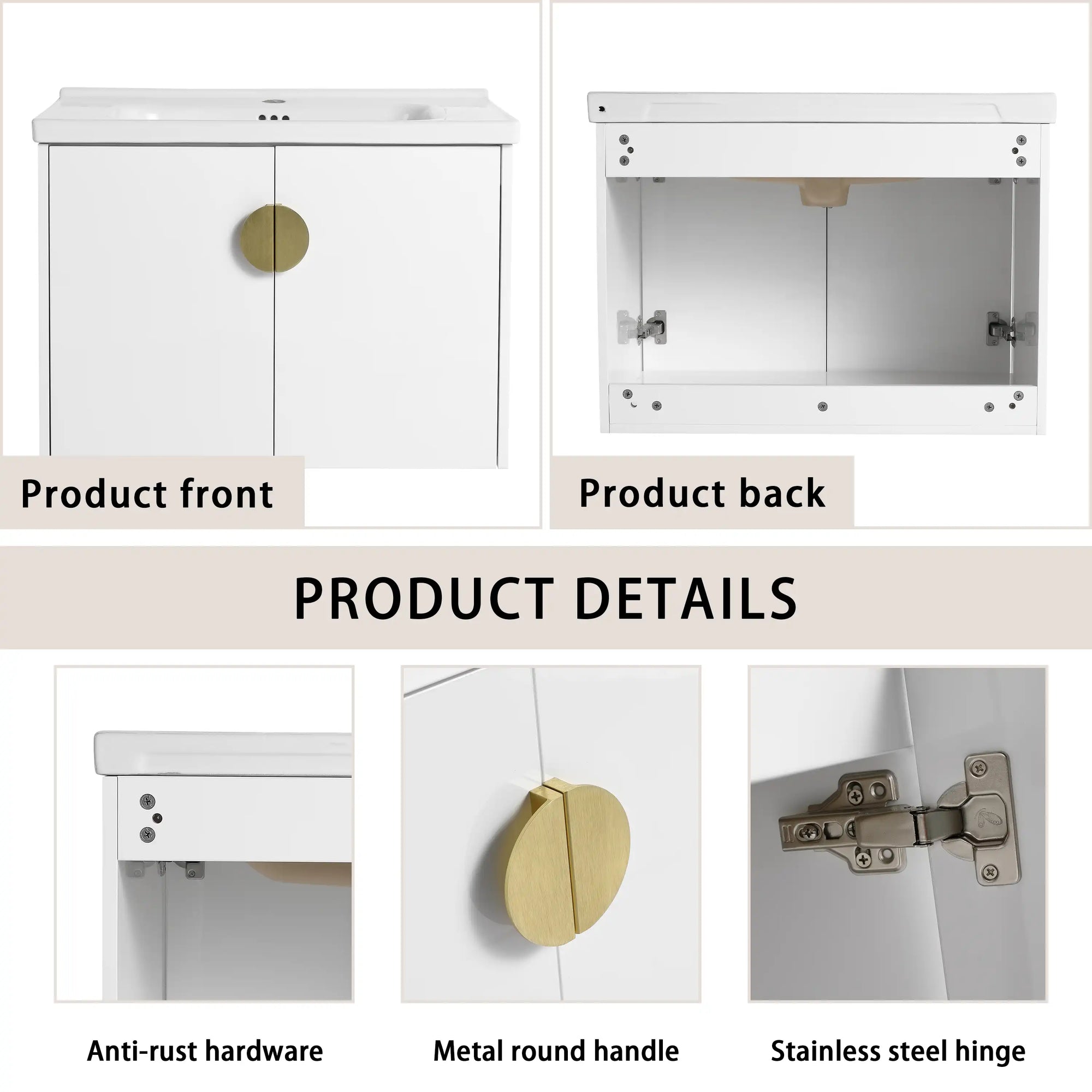 28 inch small floating vanity with metal handle, anti-rust hardware, and stainless steel hinges | Ace Decor