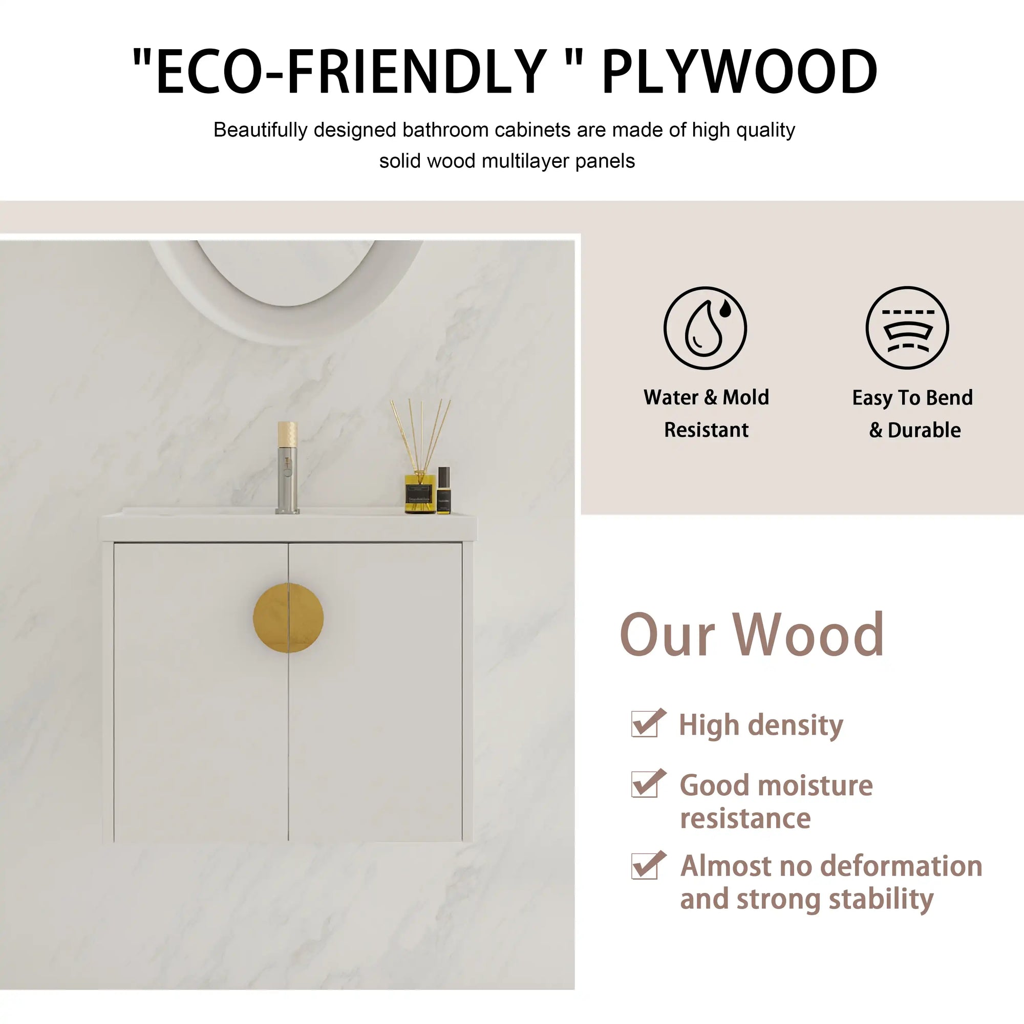 Eco-friendly plywood construction of floating bathroom vanity in multiple sizes | Ace Decor