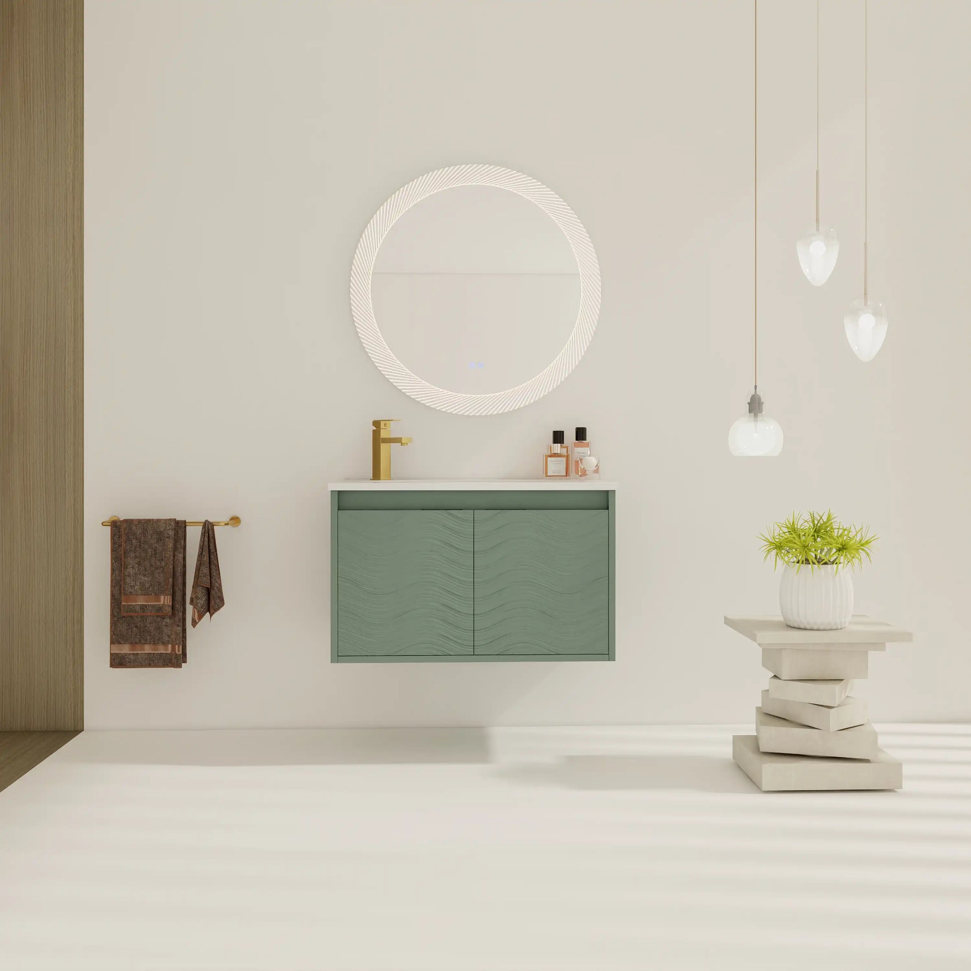 30" Wall-Mounted Bathroom Vanity with Soft-Close Doors – Modern & Space-Saving color: Green