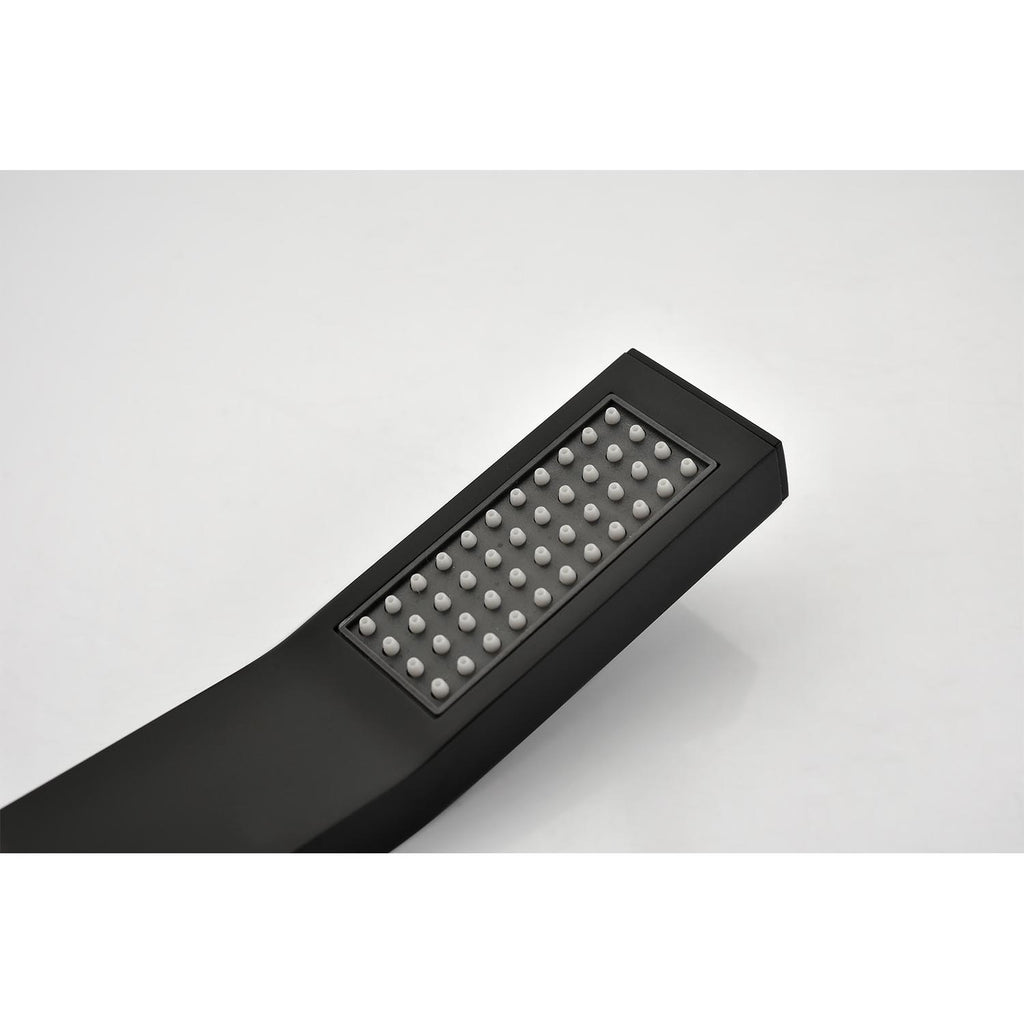 Close-up of Eclipse Series matte black handheld shower head with soft silicone nozzles