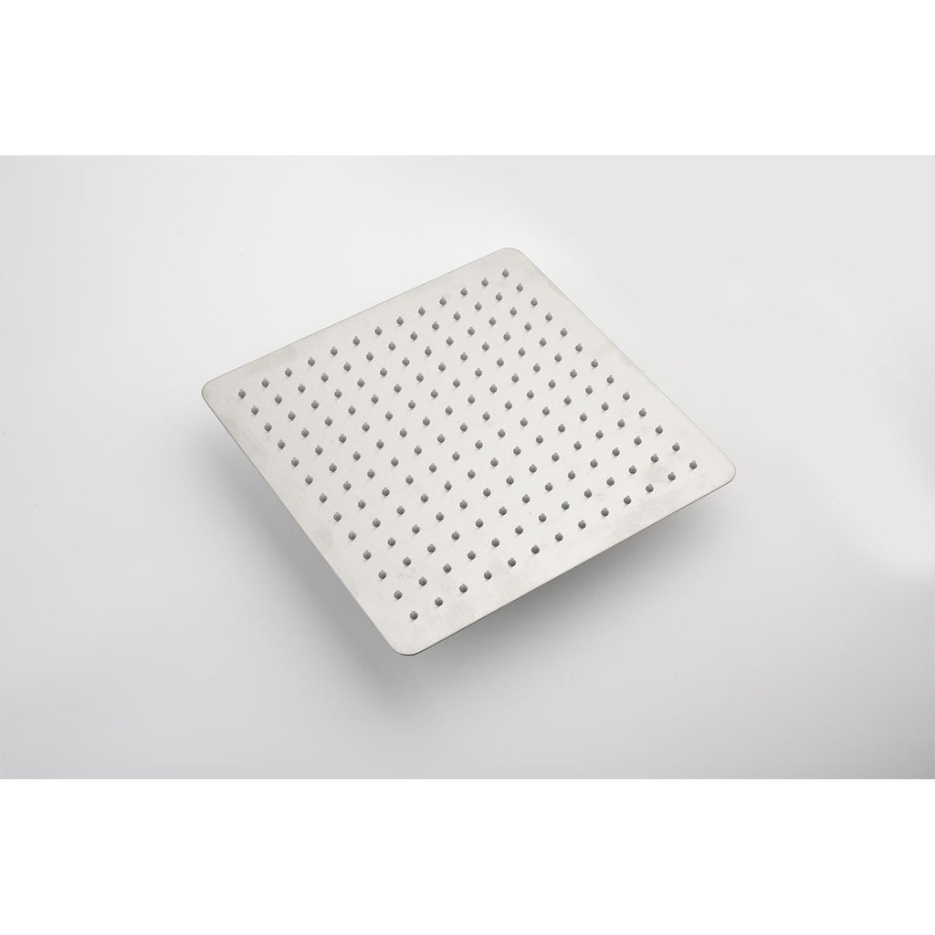 Eclipse Series brushed nickel 12-inch square rainfall shower head with anti-clog silicone nozzles
