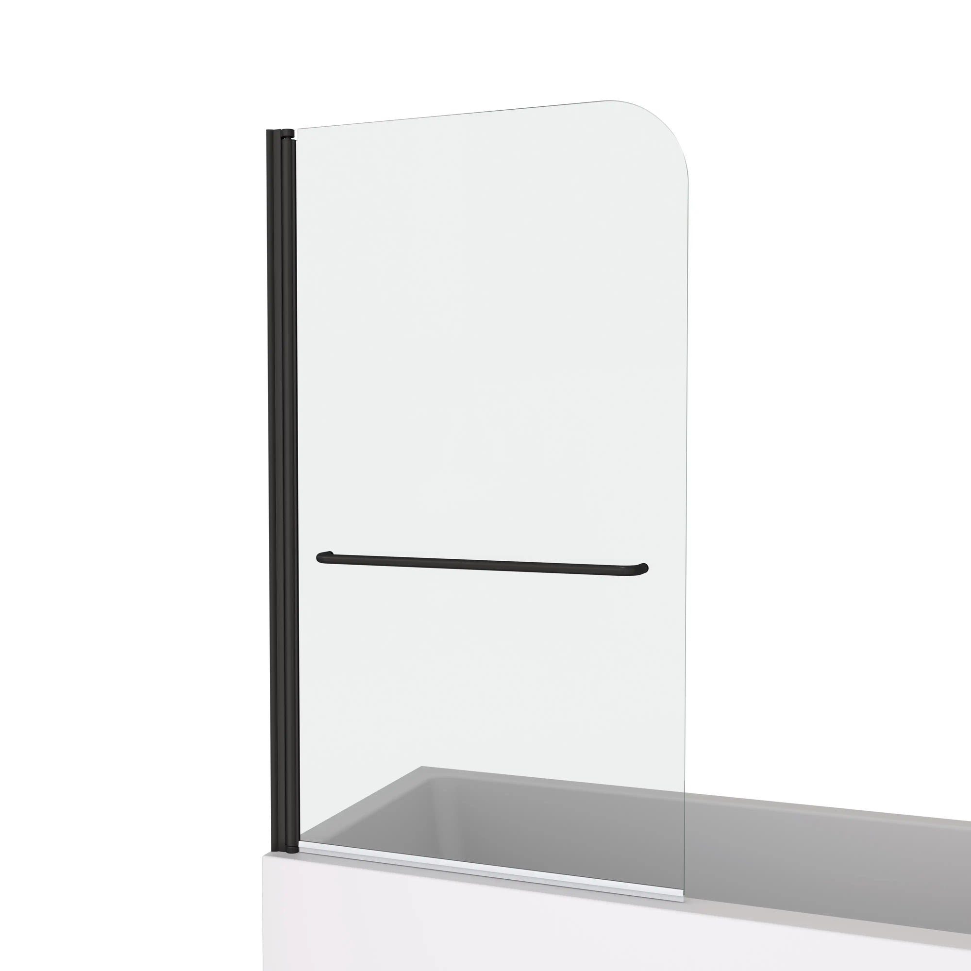 34 x 58 bathtub half glass door with frameless pivot design and matte black hardware | Ace Decor