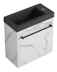 20 inch bathroom vanity with marble finish and black bar handle front view | Ace Decor