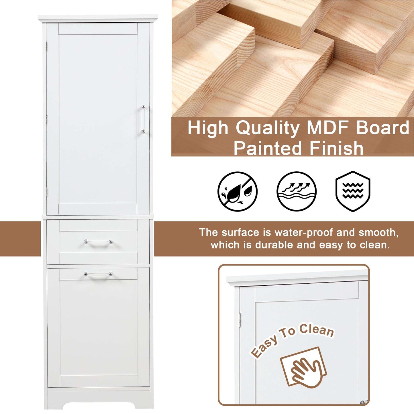 freestanding tall bathroom storage cabinet with two drawers color:white
