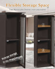 bathroom cabinet with glass door mdf board color:brown