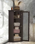 bathroom cabinet with glass door mdf board color:brown