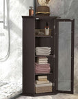 bathroom cabinet with glass door mdf board color:brown