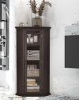 bathroom cabinet with glass door mdf board color:brown