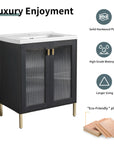 28" freestanding bathroom vanity with sink plywood construction feature graphic | Ace Decor