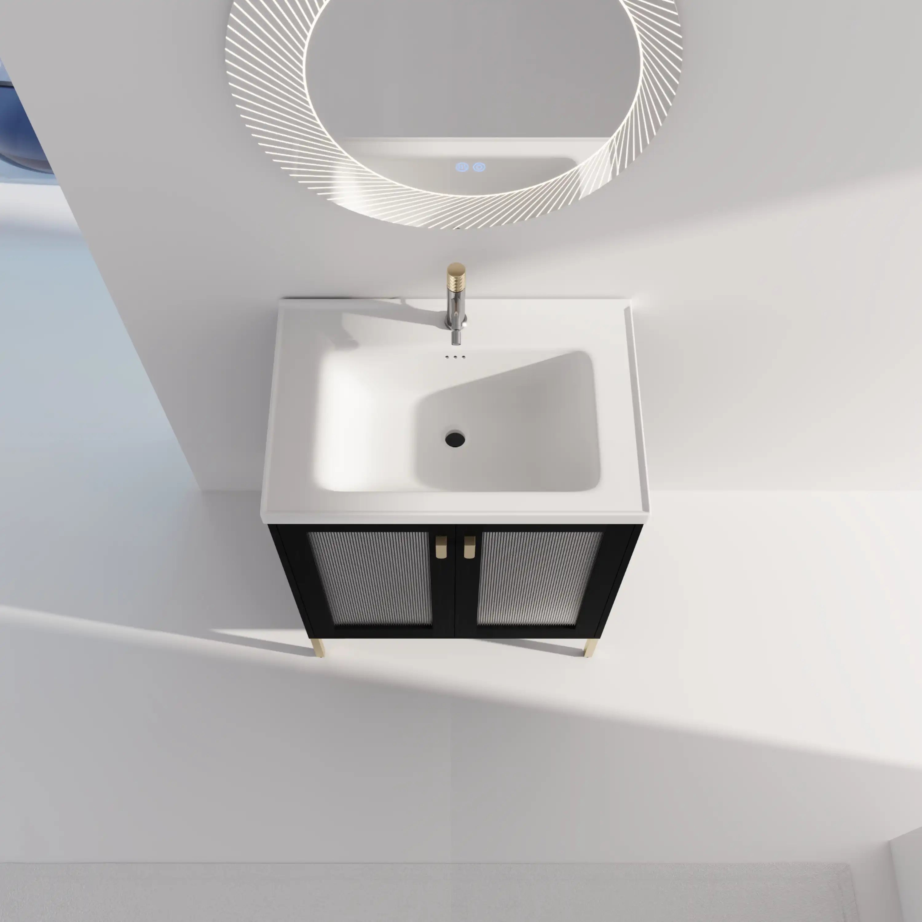 Hudson Reed Series 28" freestanding bathroom vanity with sink top view.
