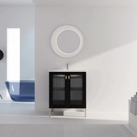 28" freestanding bathroom vanity with sink in modern bathroom setting | Ace Decor