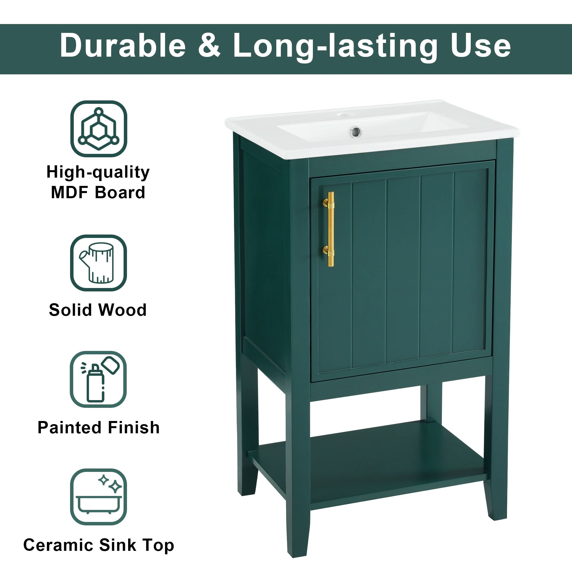 bathroom vanity cabinet open shelf color:green