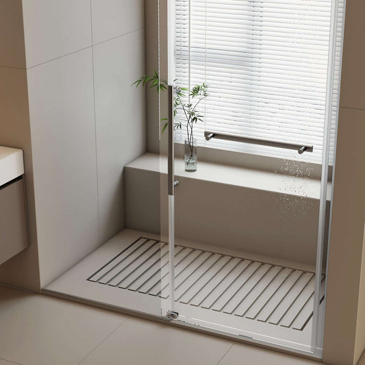 Single Sliding Shower Door Frameless Stainless Steel color:Silver