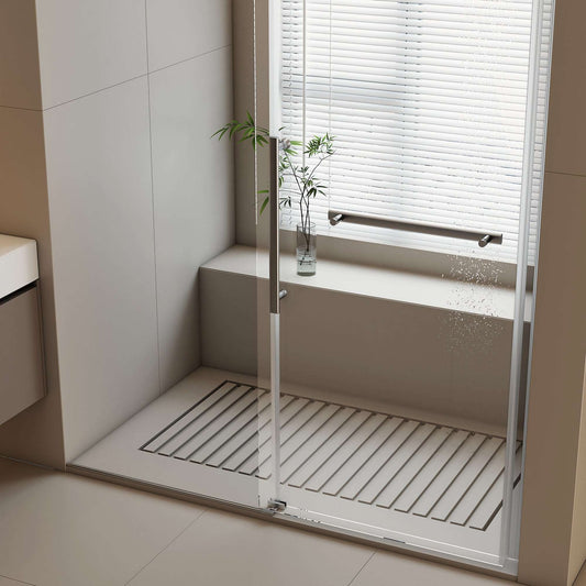 Single Sliding Shower Door Frameless Stainless Steel color:Silver