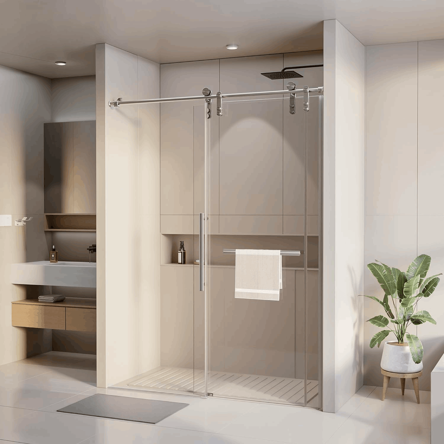 Single Sliding Shower Door Frameless Stainless Steel color:Silver