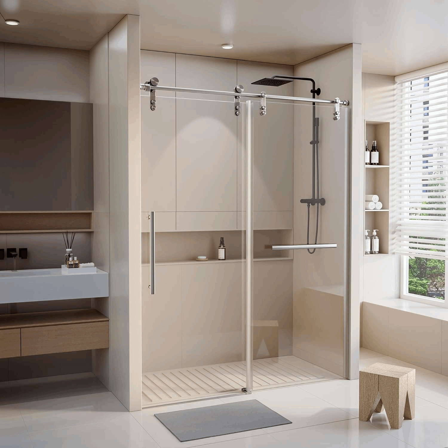 Single Sliding Shower Door Frameless Stainless Steel color:Silver