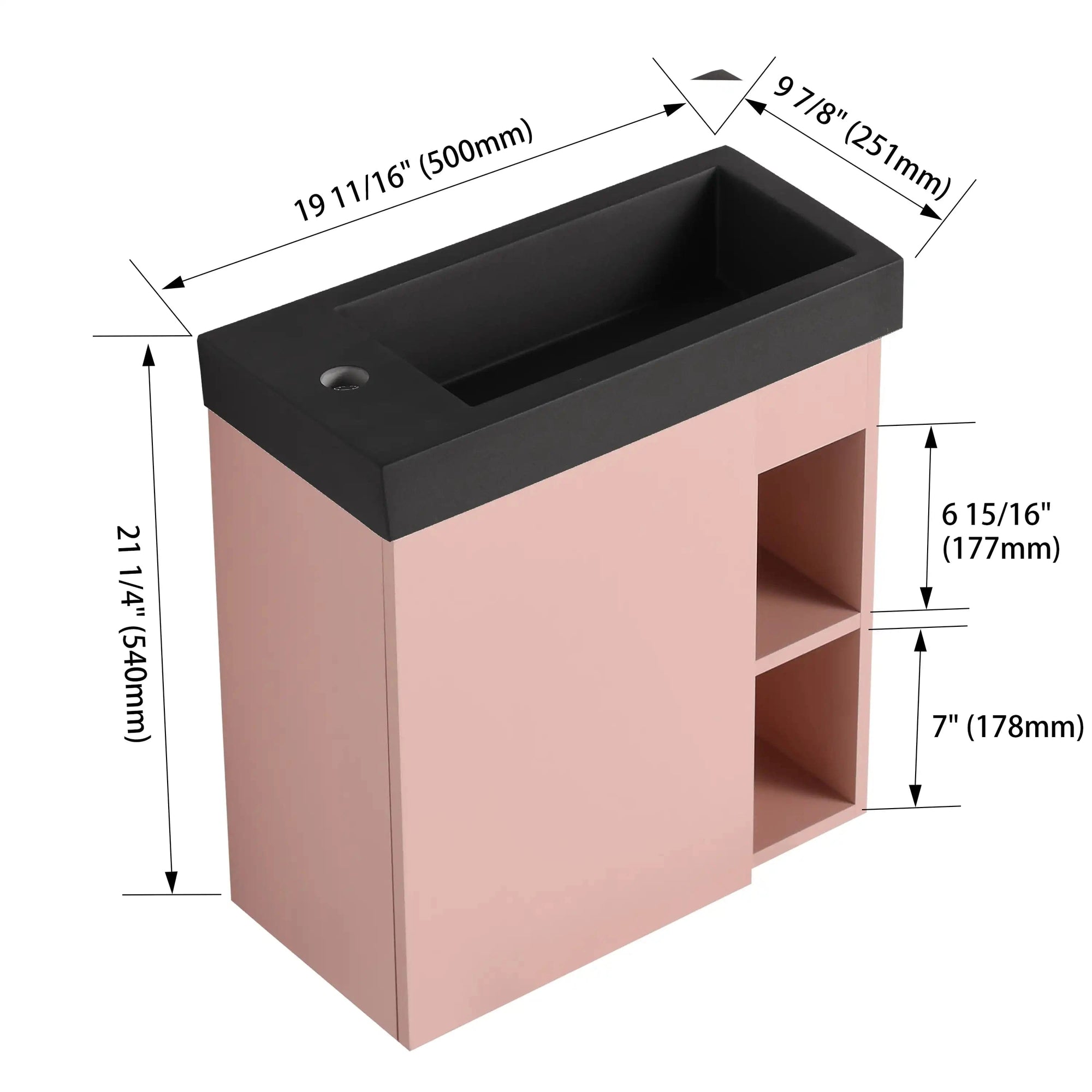 20" Floating Wall-Mounted Bathroom Vanity with White Resin Sink & Soft-Close Door color: Pink+Black