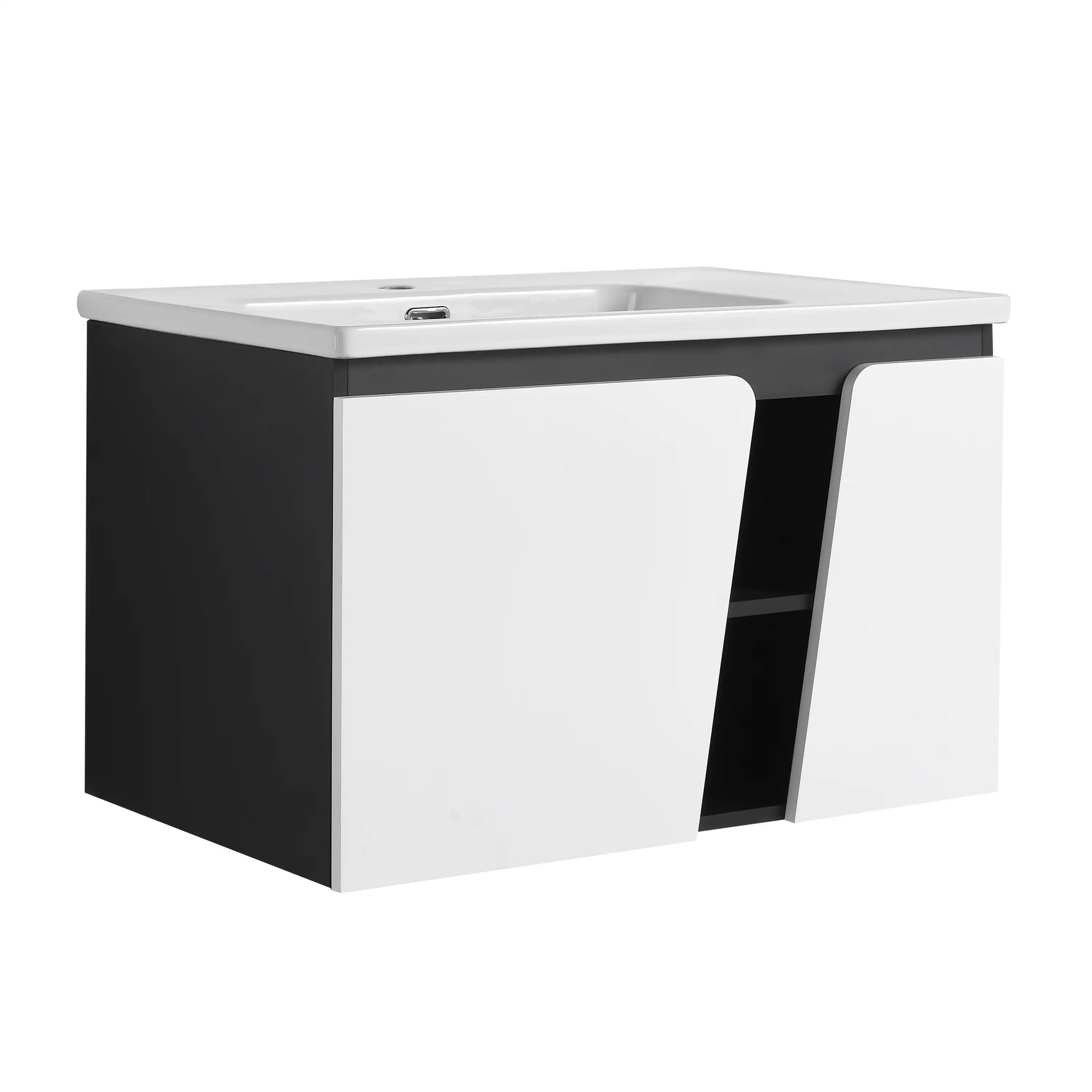 32" wide bathroom vanity with sink, closed cabinet front view in black and white | Ace Decor