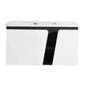 36" wall mounted vanity with sink, front view in black and white | Ace Decor