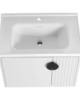 Single floating vanity 28 inch featuring integrated undermount ceramic sink and overflow design | Ace Decor