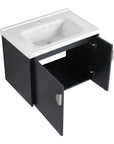 28 inch floating bathroom sink vanity with open doors and integrated ceramic sink | Ace Decor