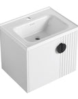 Angled view of white floating bathroom vanity 24 inch with fluted design | Ace Decor