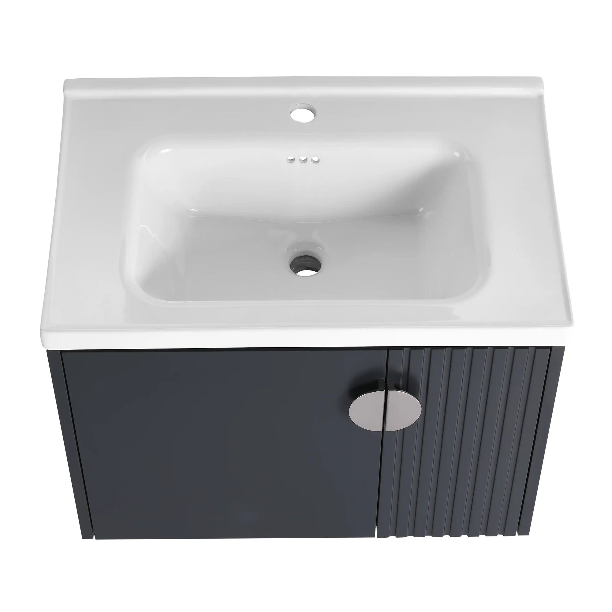 Top view of 28 inch floating bathroom sink vanity with white integrated ceramic sink | Ace Decor
