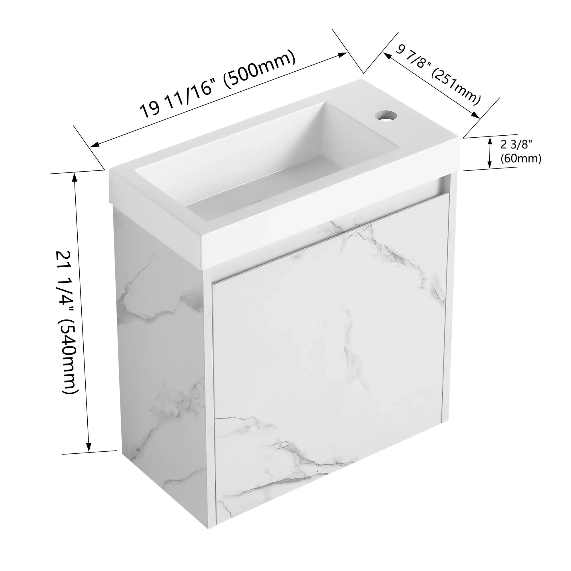 20" Floating Wall-Mounted Bathroom Vanity with White Resin Sink & Soft-Close Door color: White