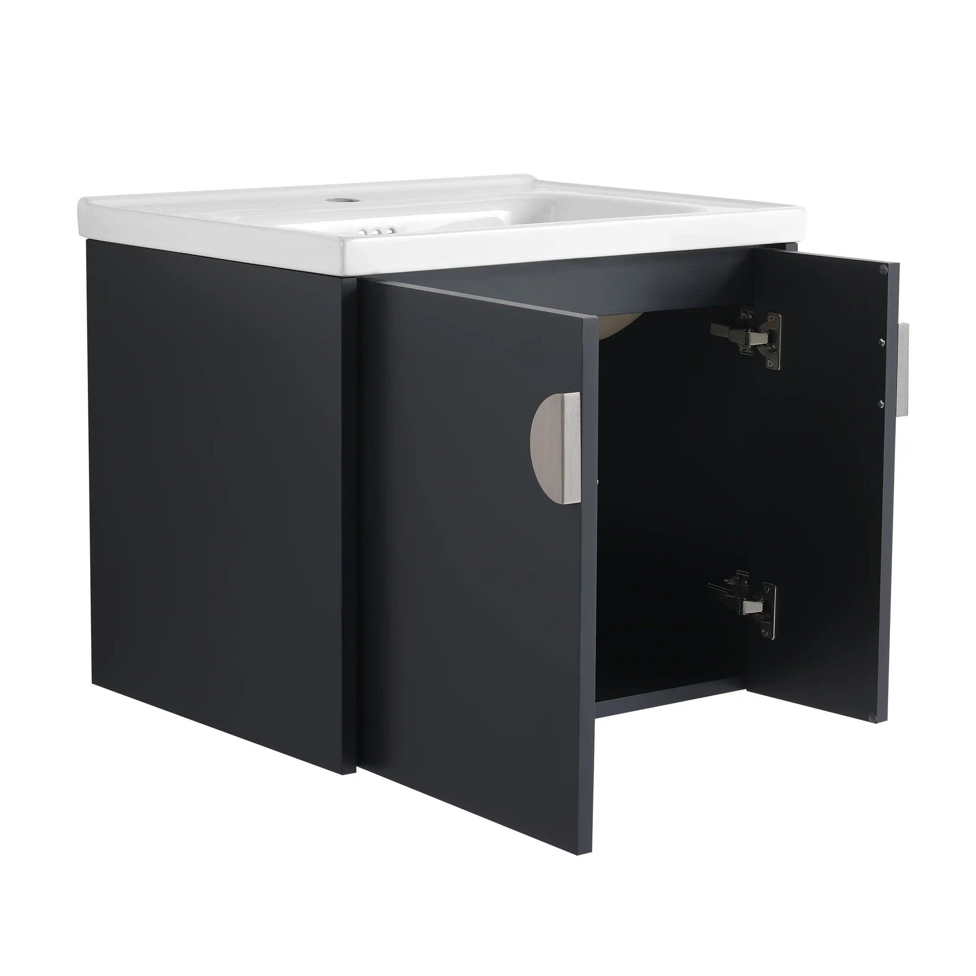 24 inch bathroom black vanity with soft-close doors, angled view | Ace Decor