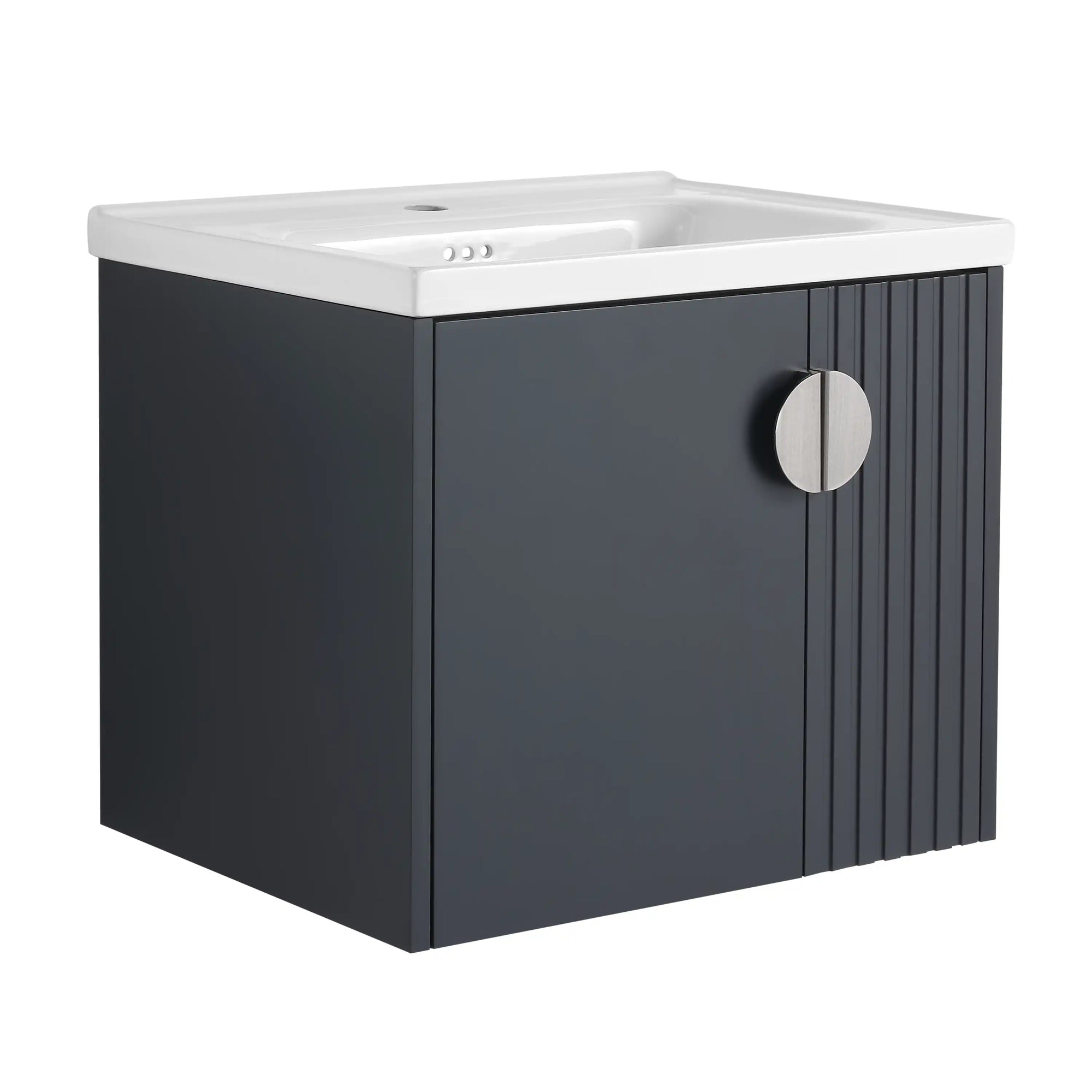 24 inch bathroom black vanity with fluted front and metal handle | Ace Decor