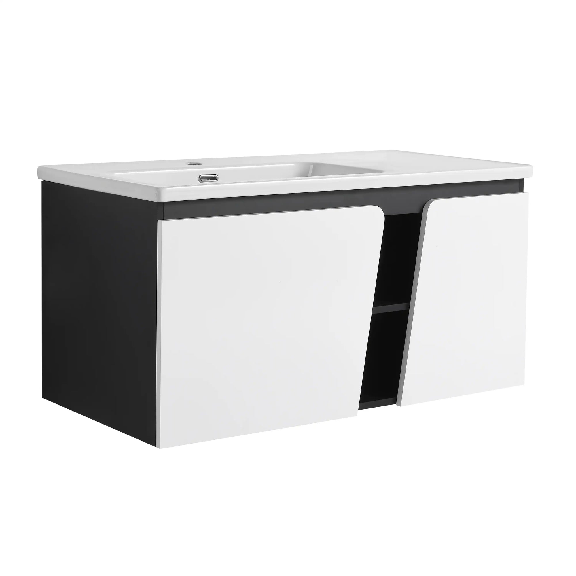 40" wall mounted vanity unit with sink, front angled closed view | Ace Decor