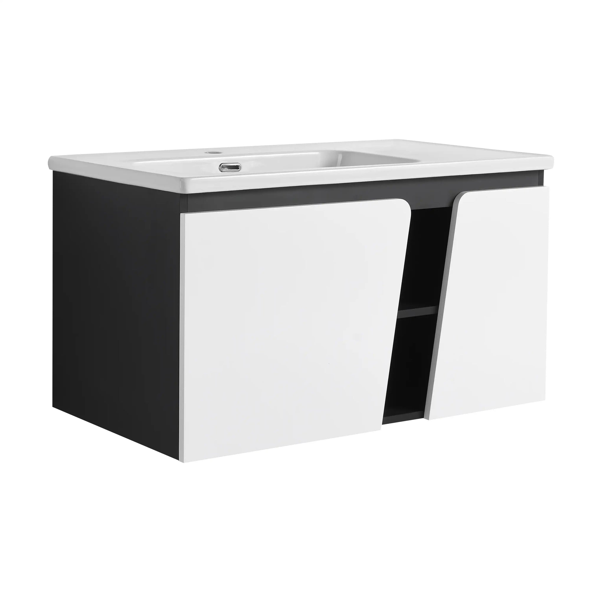 36" wall mounted vanity with sink, front angled closed view | Ace Decor