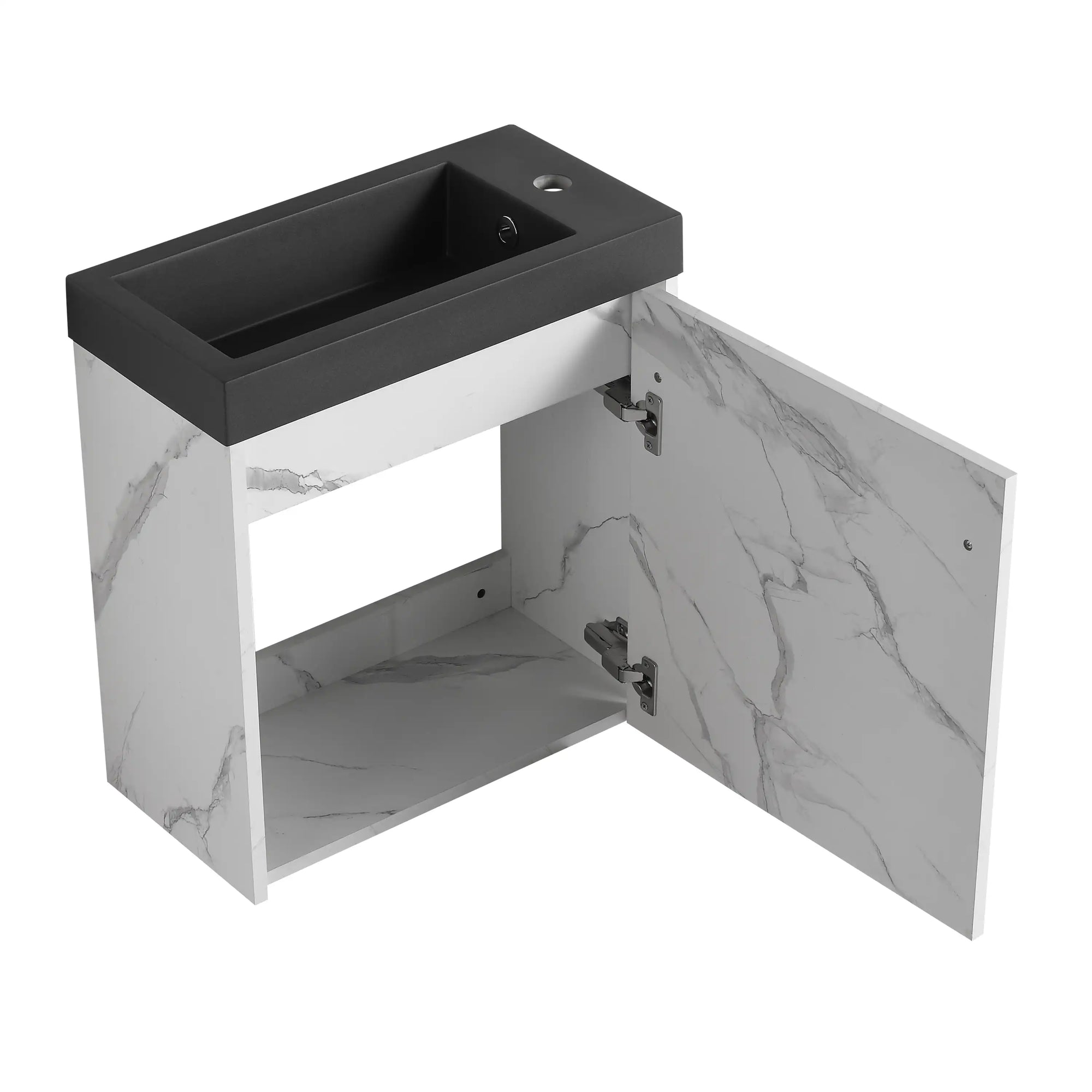 20 inch bathroom vanity with open cabinet storage and black resin sink | Ace Decor
