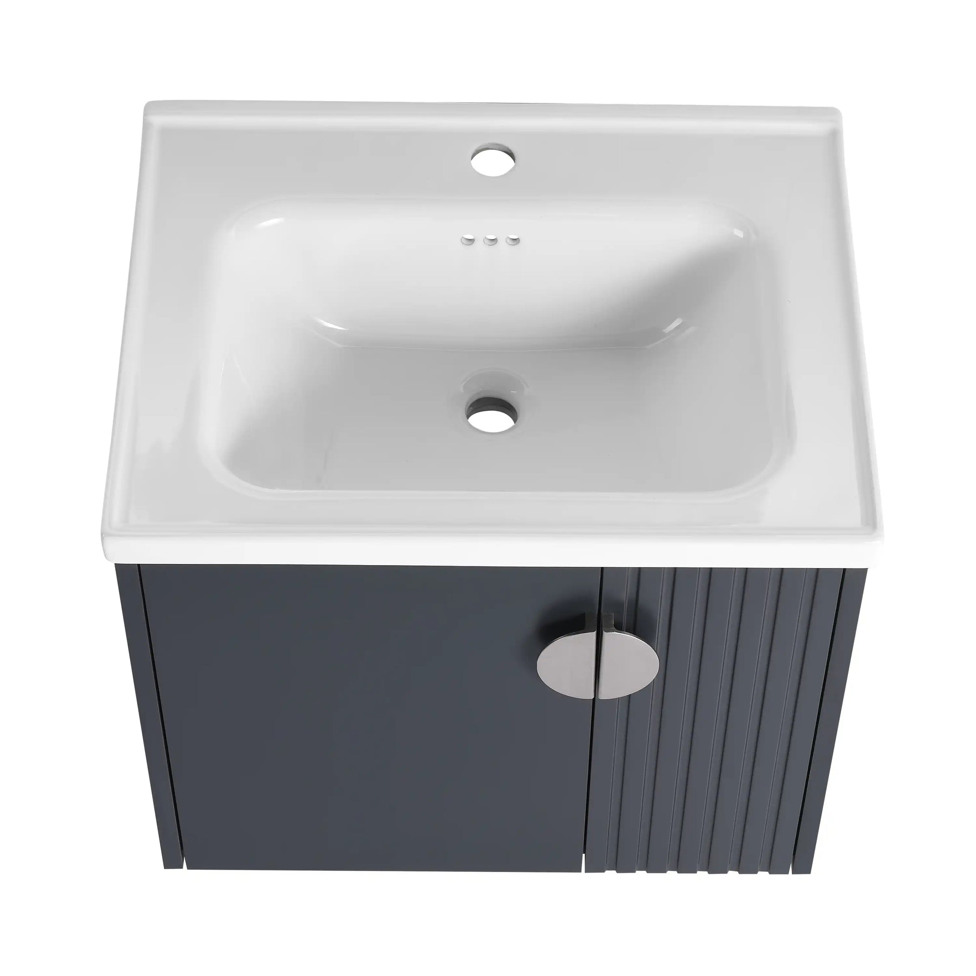 24 inch bathroom black vanity with integrated ceramic sink, top view | Ace Decor