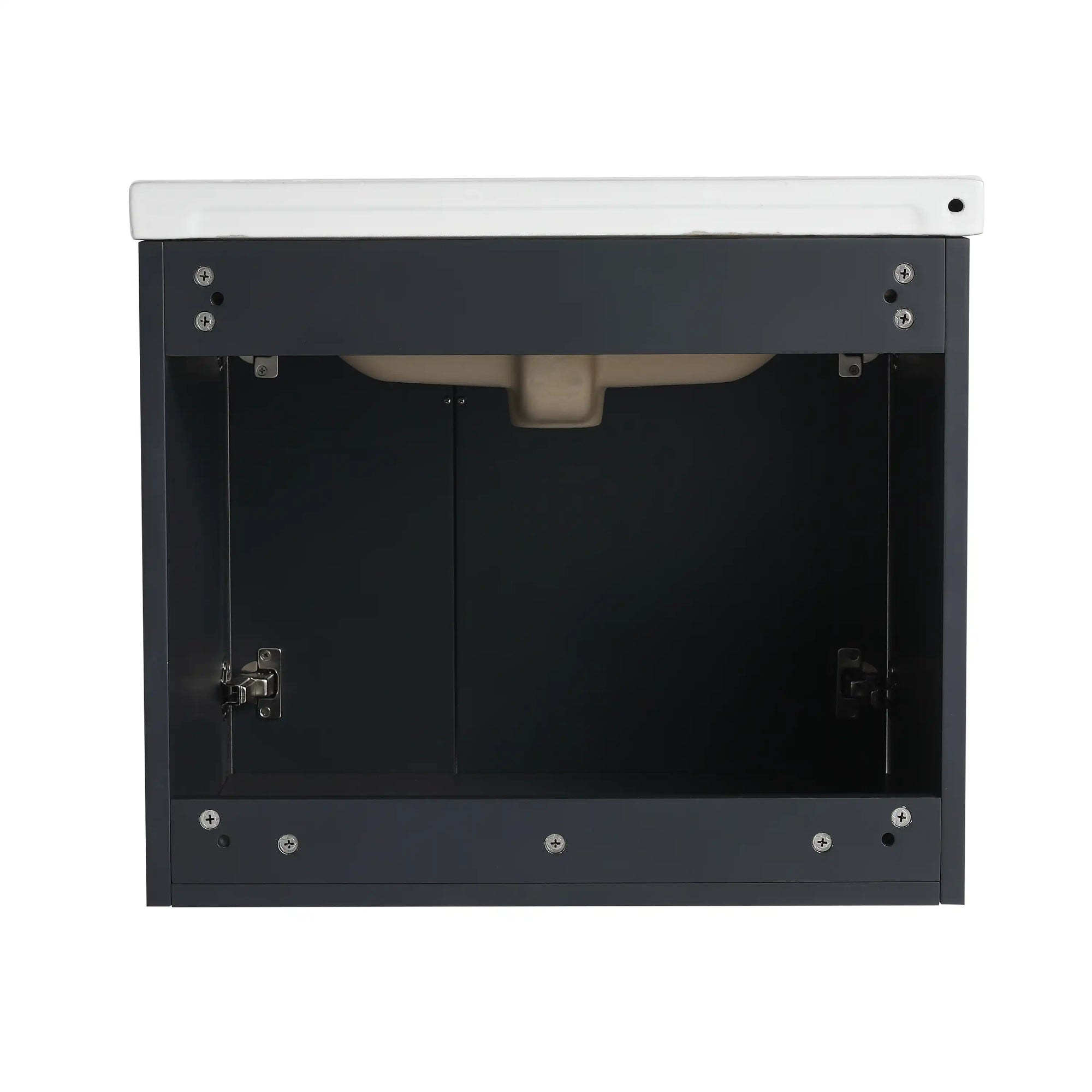 24 inch bathroom black vanity interior storage with open doors | Ace Decor