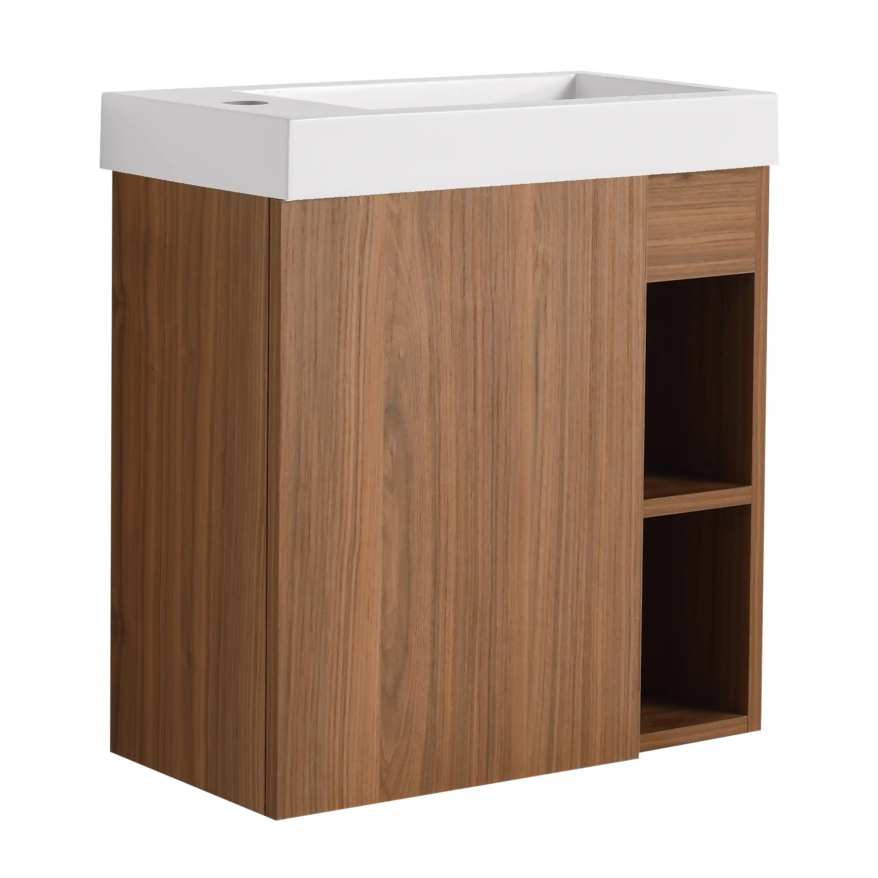 20 inch modern bathroom vanity small shown from angled view highlighting compact cabinet profile.