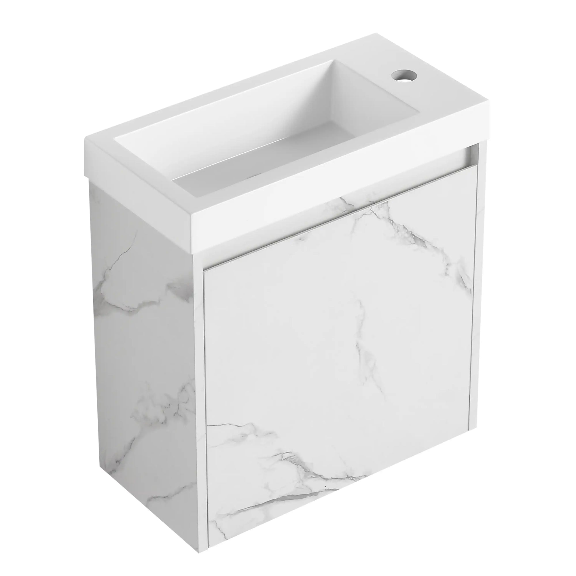 20 inch bathroom vanity with sink angled view with integrated white basin | Ace Decor